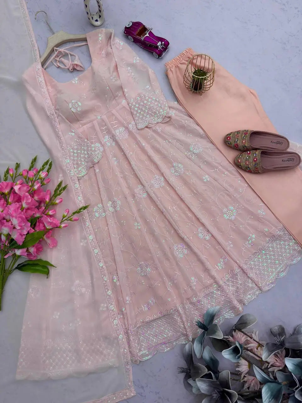 Embroidered Fox Georgette Anarkali Gown Set