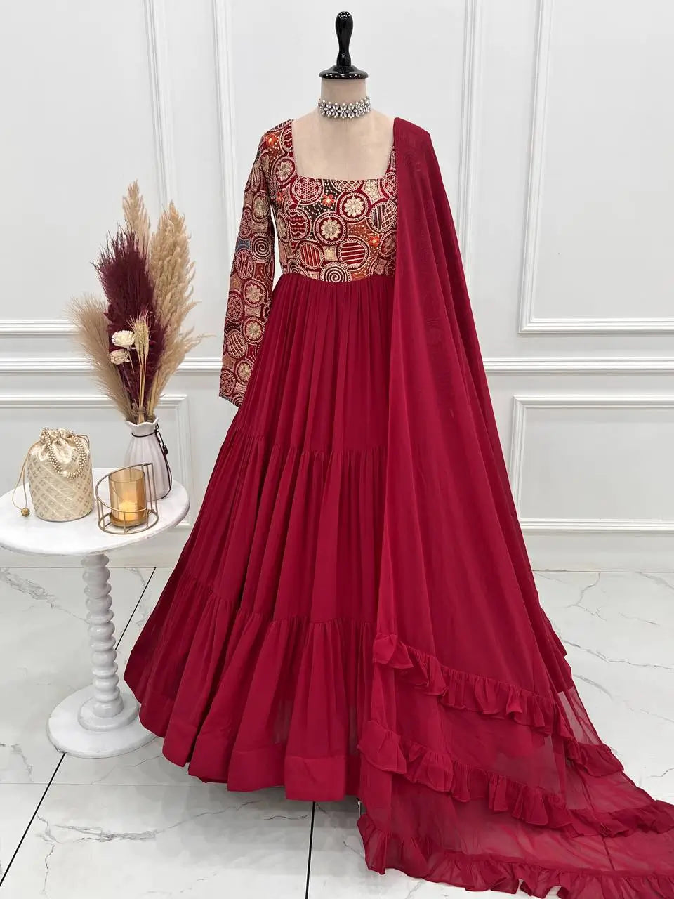 Embroidered Fox Georgette Anarkali Gown Set