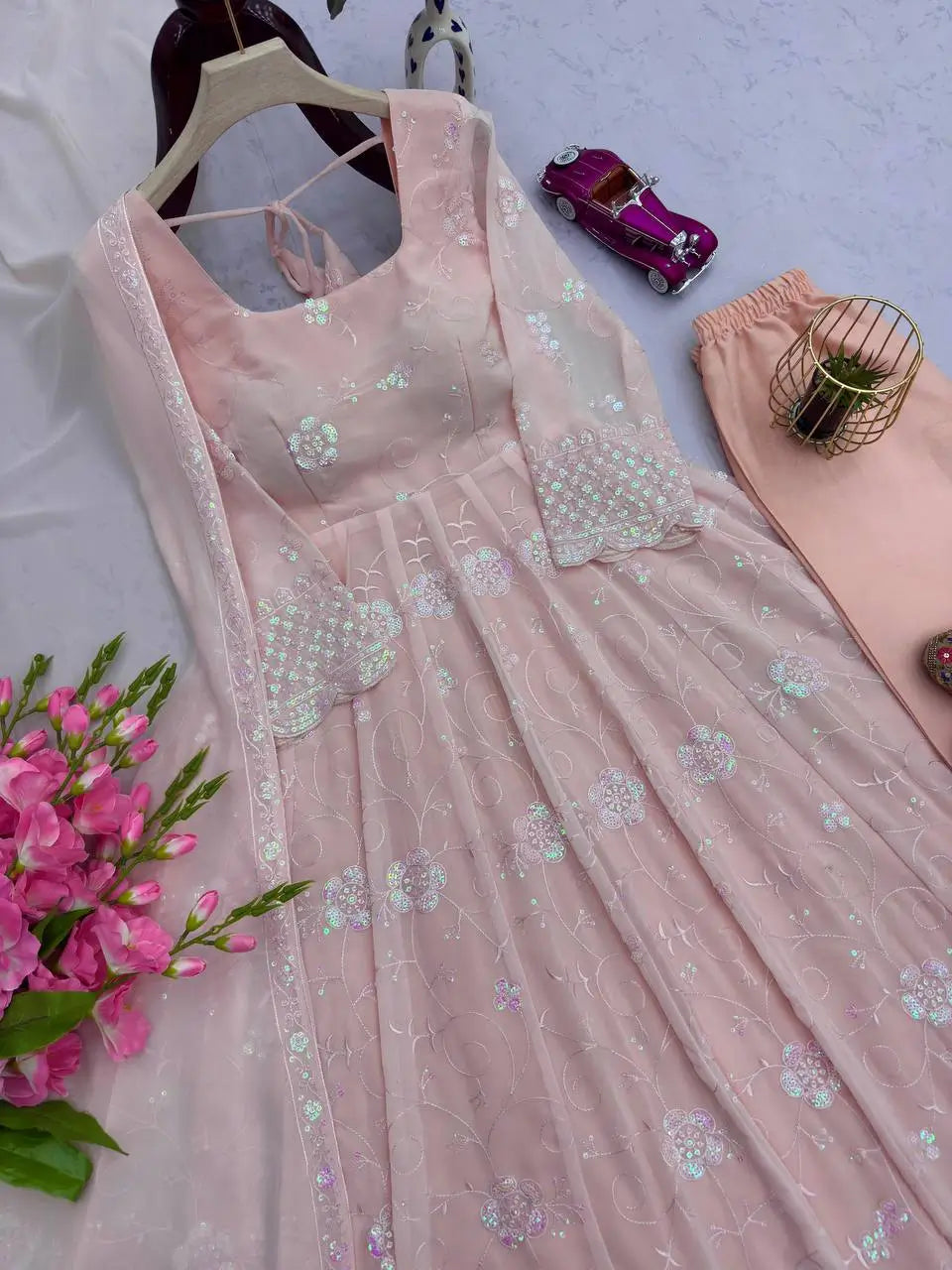Embroidered Fox Georgette Anarkali Gown Set