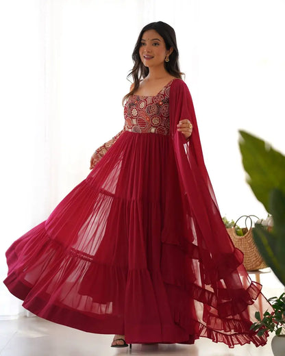 Embroidered Fox Georgette Anarkali Gown Set