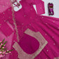 Embroidered Fox Georgette Gown Set with Koti and Dupatta