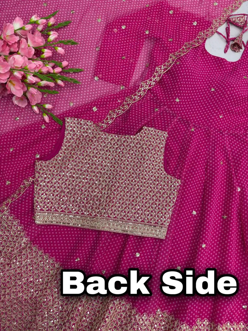 Embroidered Fox Georgette Gown Set with Koti and Dupatta