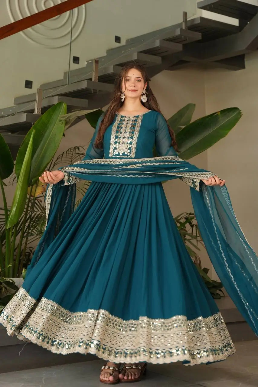 Embroidered Fox Georgette Gown with Dupatta