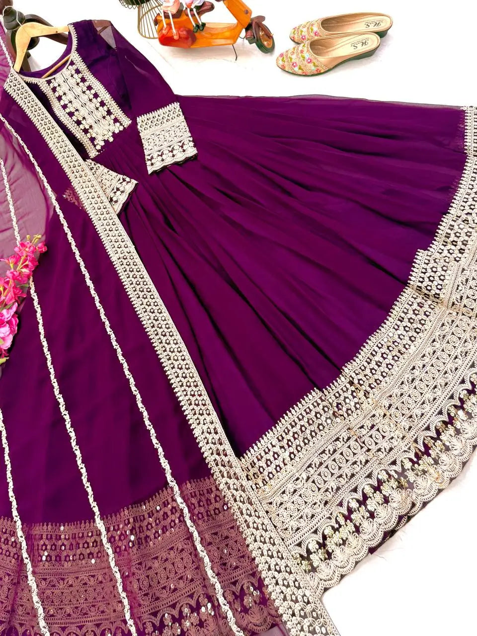 Embroidered Fox Georgette Gown with Dupatta