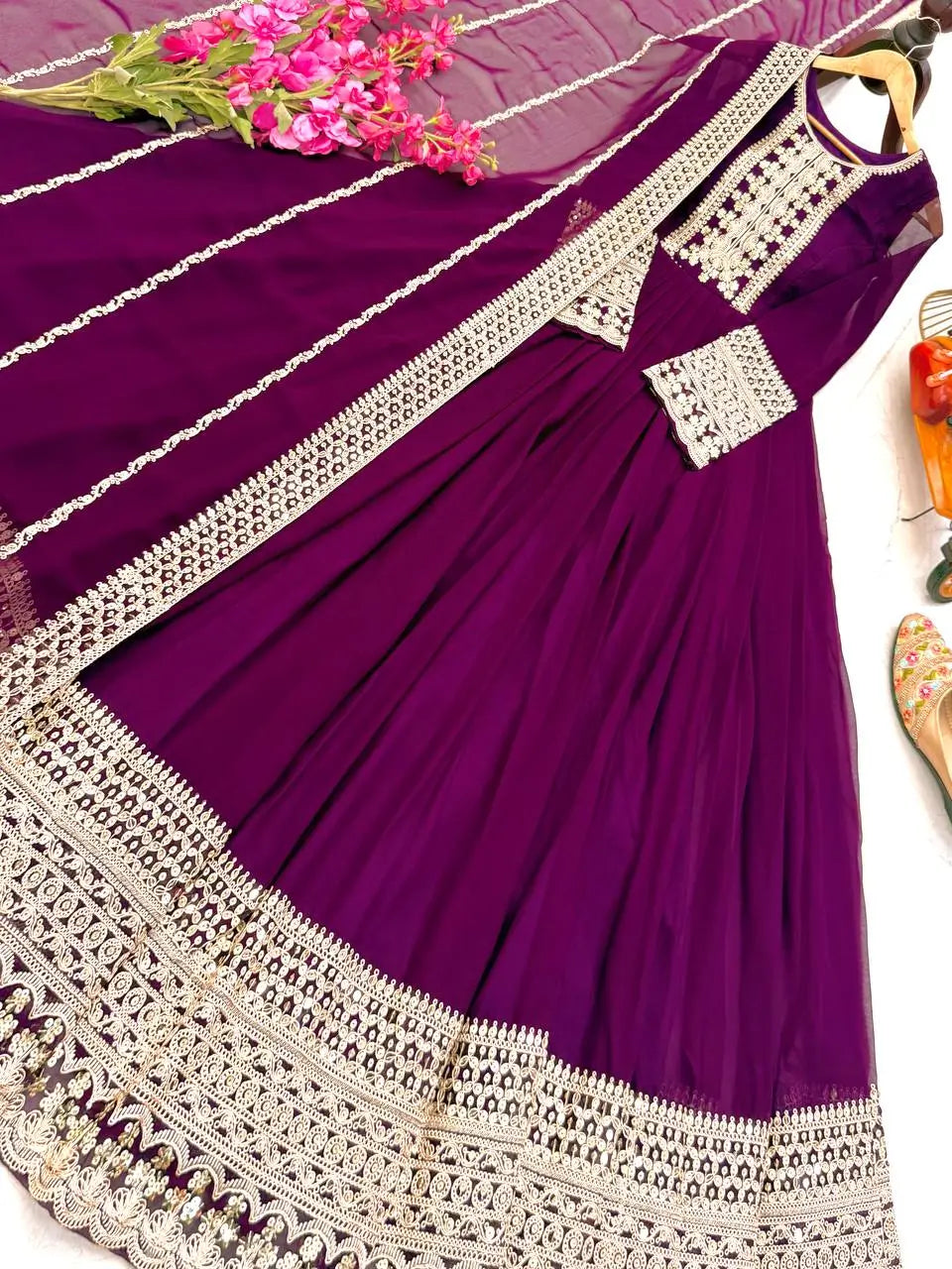 Embroidered Fox Georgette Gown with Dupatta