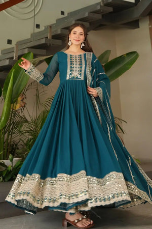 Embroidered Fox Georgette Gown with Dupatta