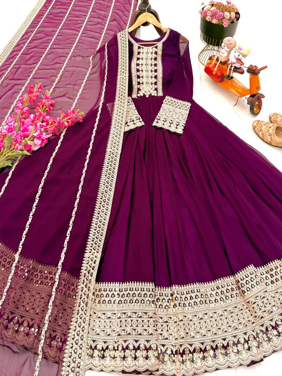 Embroidered Fox Georgette Gown with Dupatta