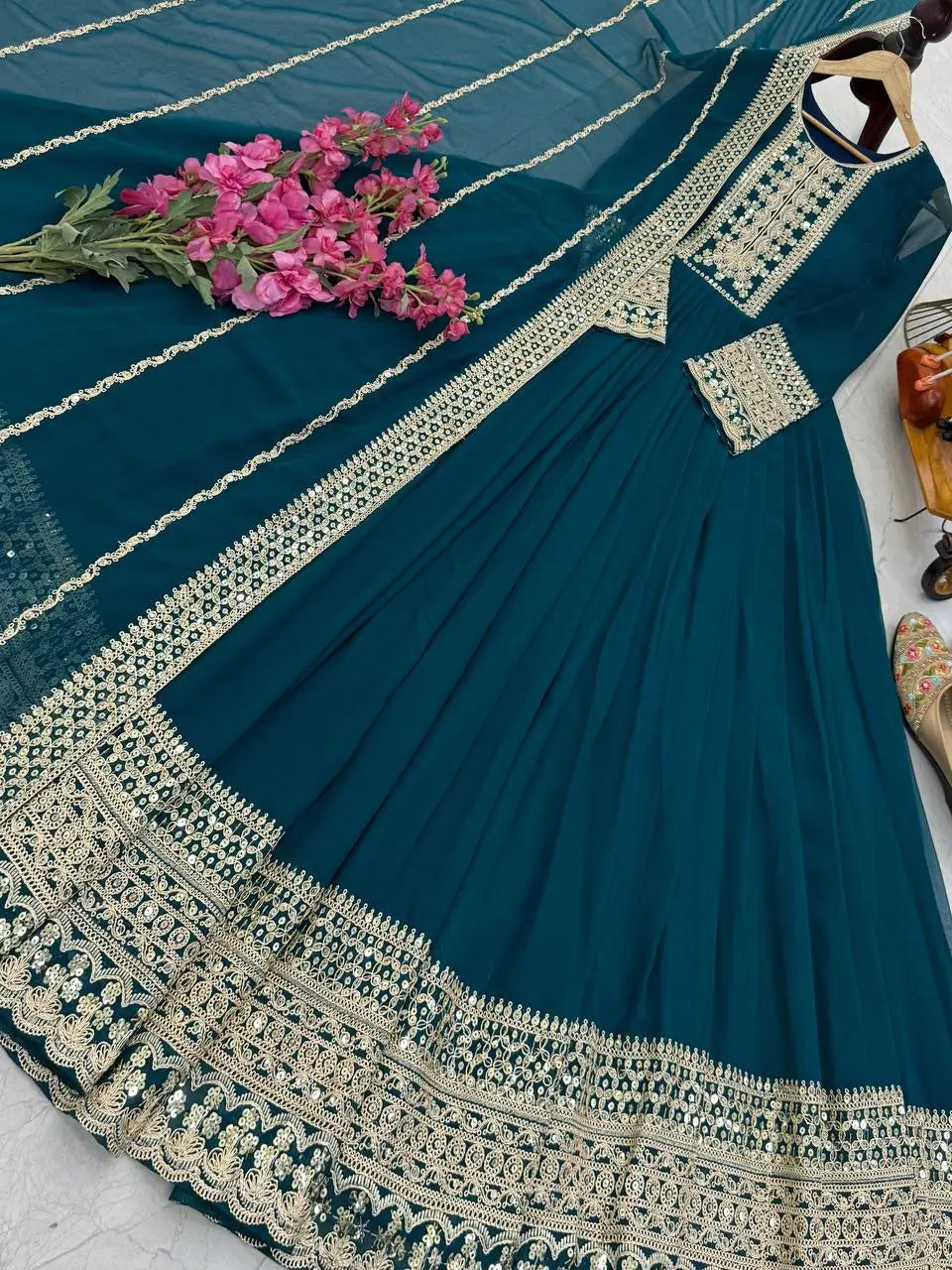 Embroidered Fox Georgette Gown with Dupatta