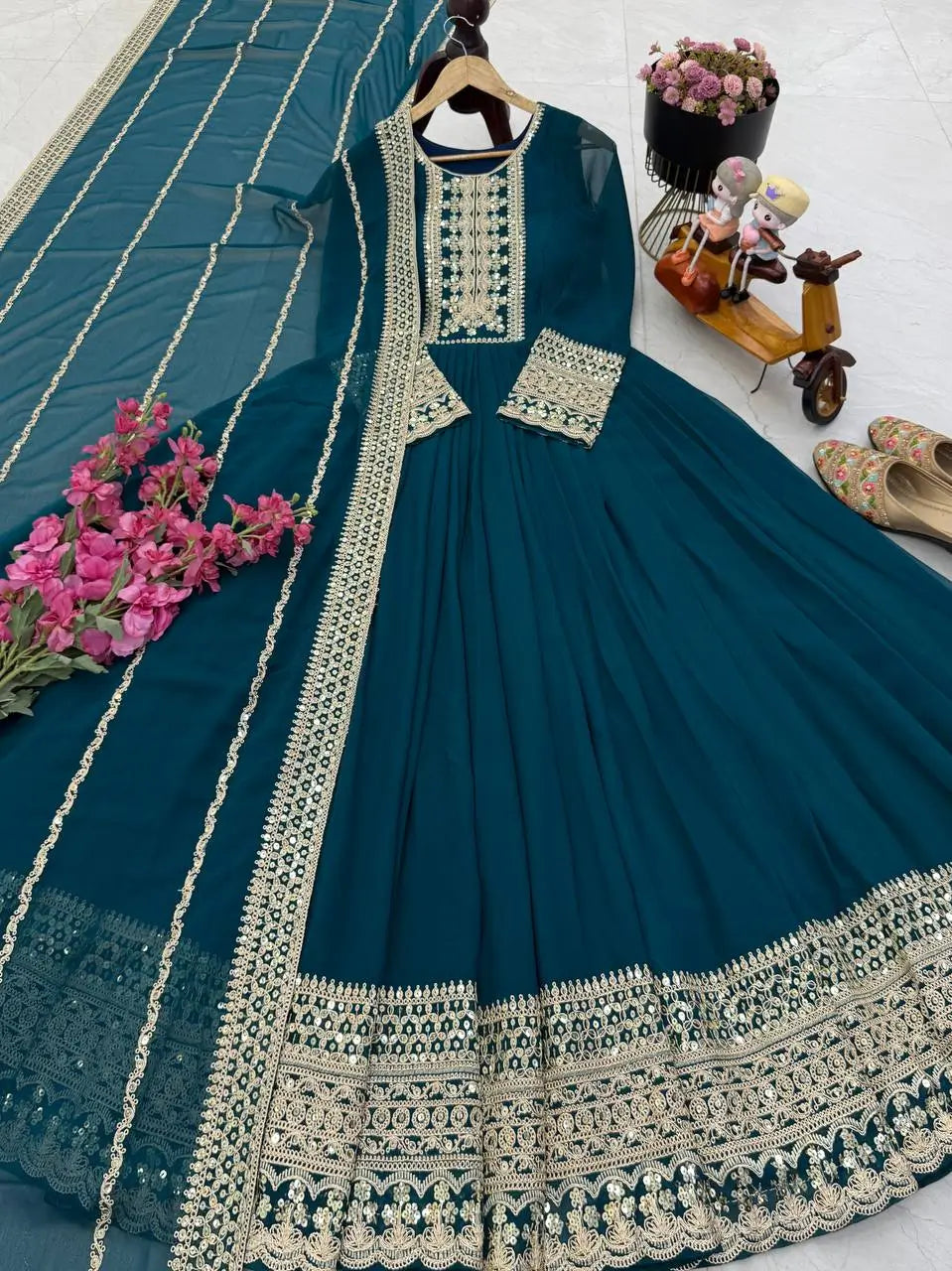 Embroidered Fox Georgette Gown with Dupatta