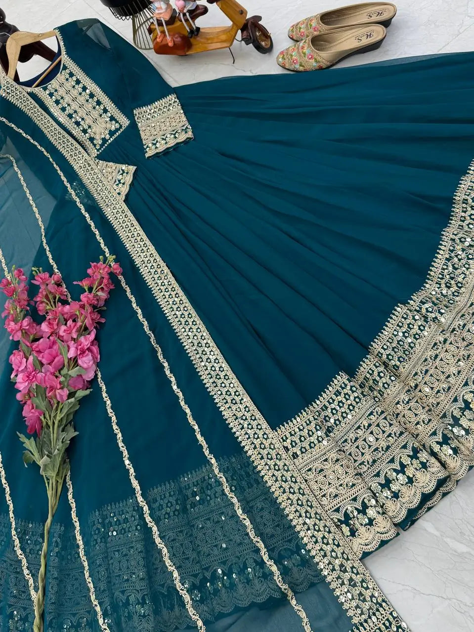 Embroidered Fox Georgette Gown with Dupatta