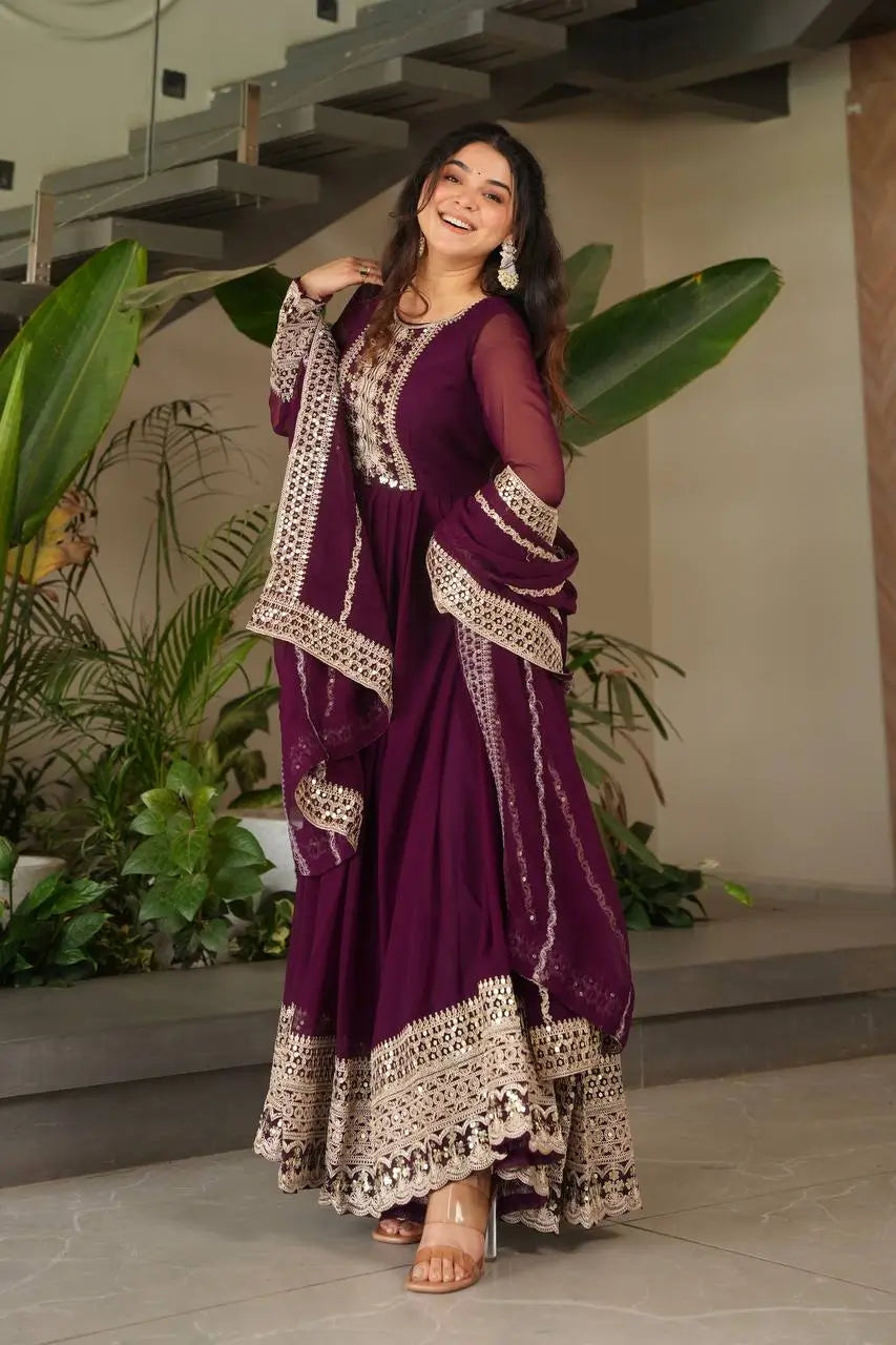 Embroidered Fox Georgette Gown with Dupatta