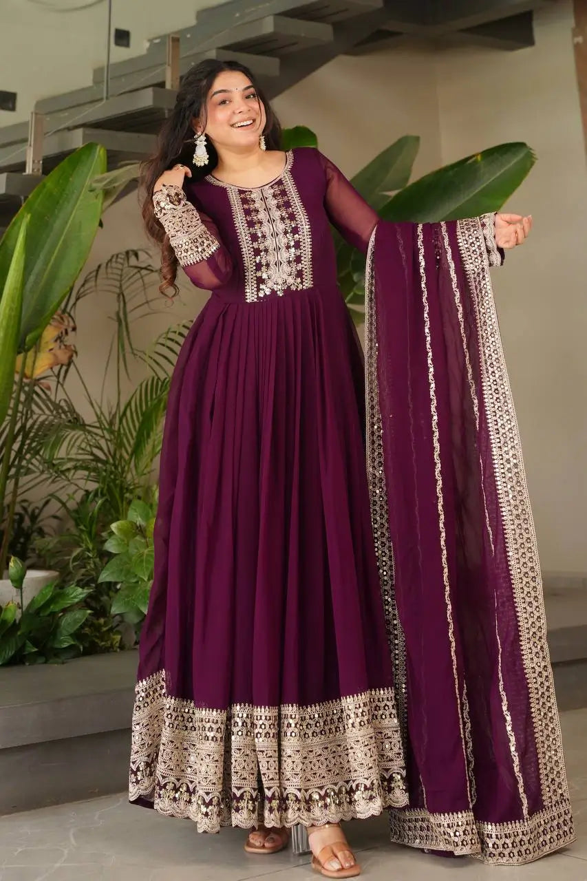 Embroidered Fox Georgette Gown with Dupatta