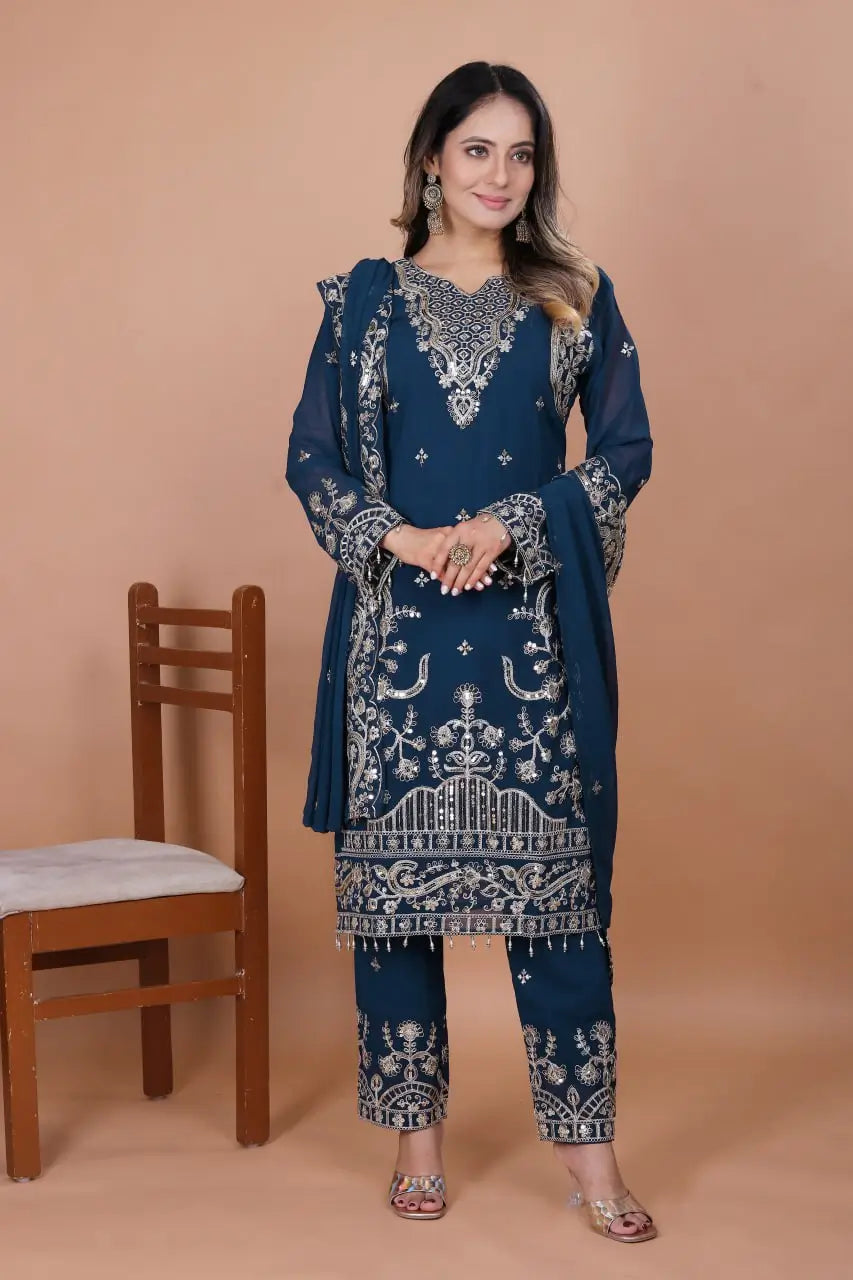 Embroidered Fox Georgette Kurta Pant Set