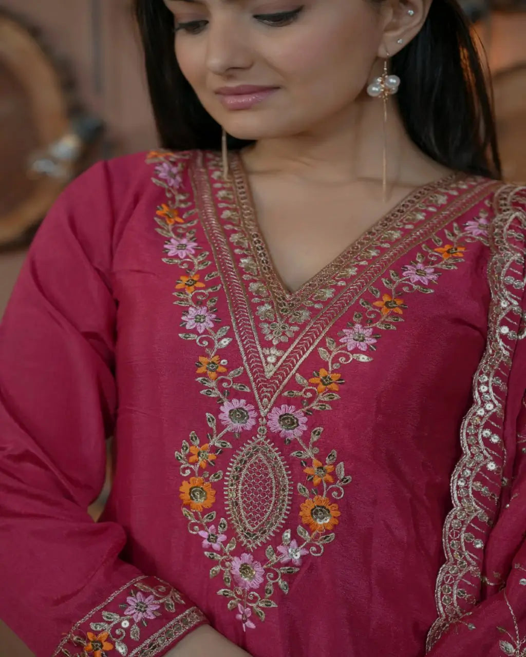 Embroidered Fox Georgette Kurta Pant Set