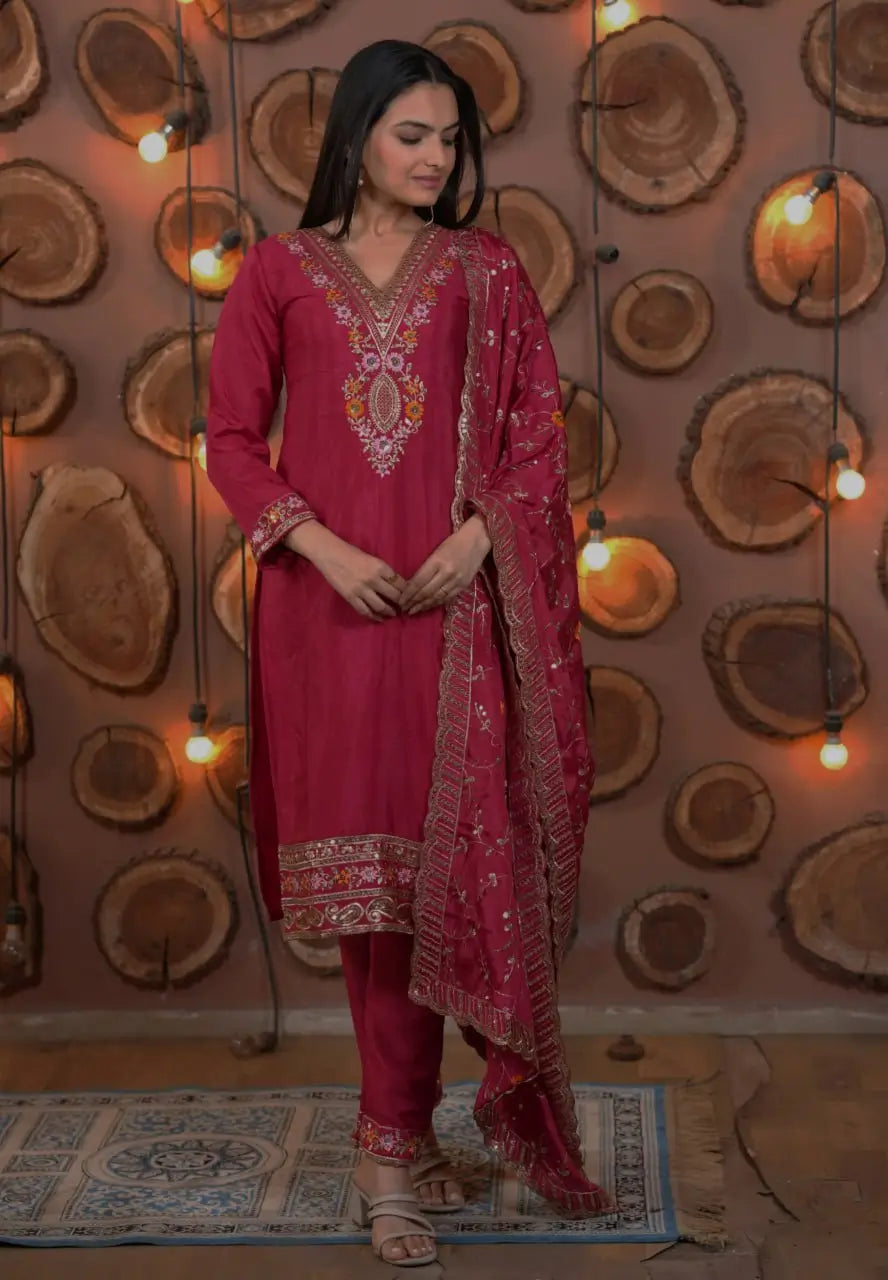 Embroidered Fox Georgette Kurta Pant Set