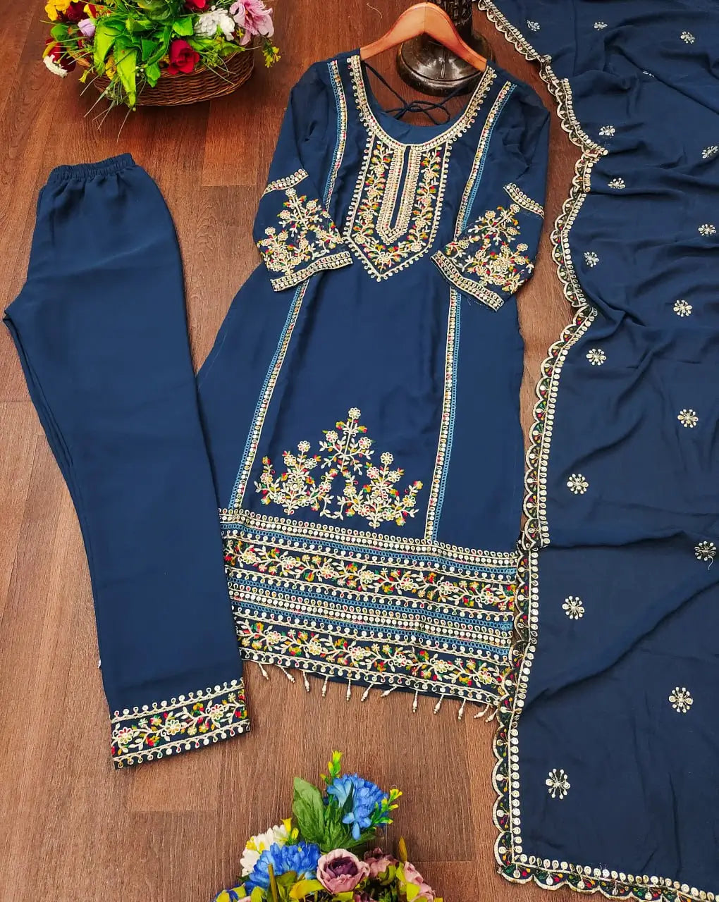 Embroidered Fox Georgette Kurta Pant Set