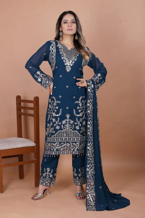 Embroidered Fox Georgette Kurta Pant Set