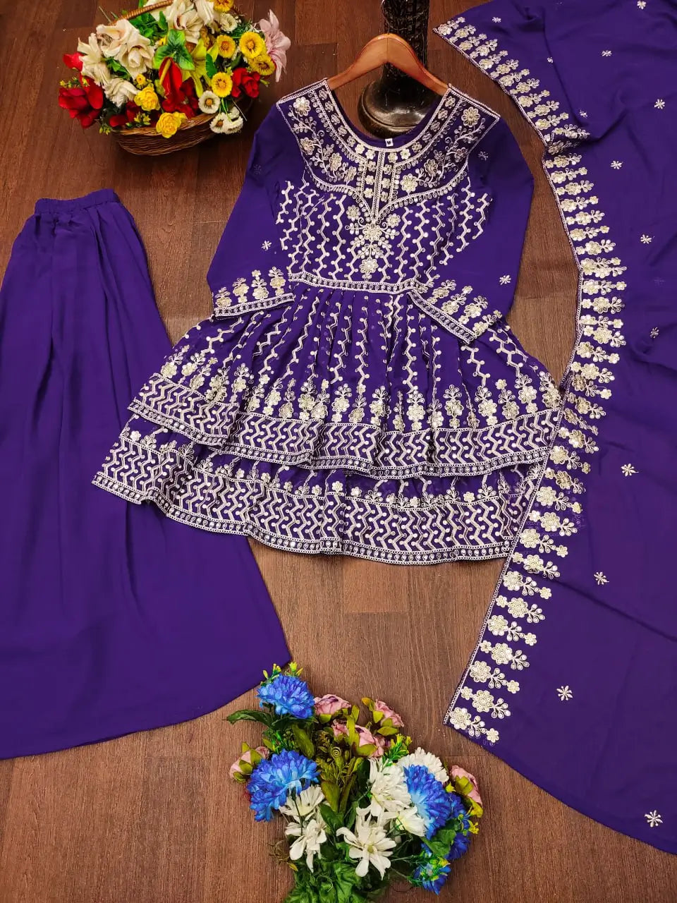 Embroidered Fox Georgette Kurta Sharara Set