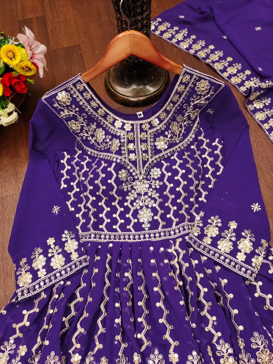 Embroidered Fox Georgette Kurta Sharara Set
