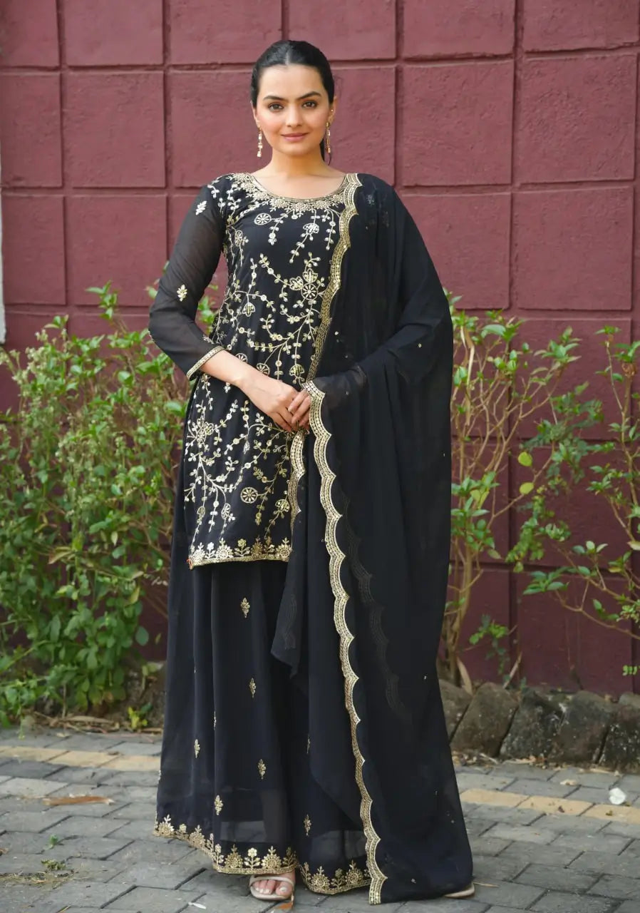 Embroidered Fox Georgette Kurta Sharara Set