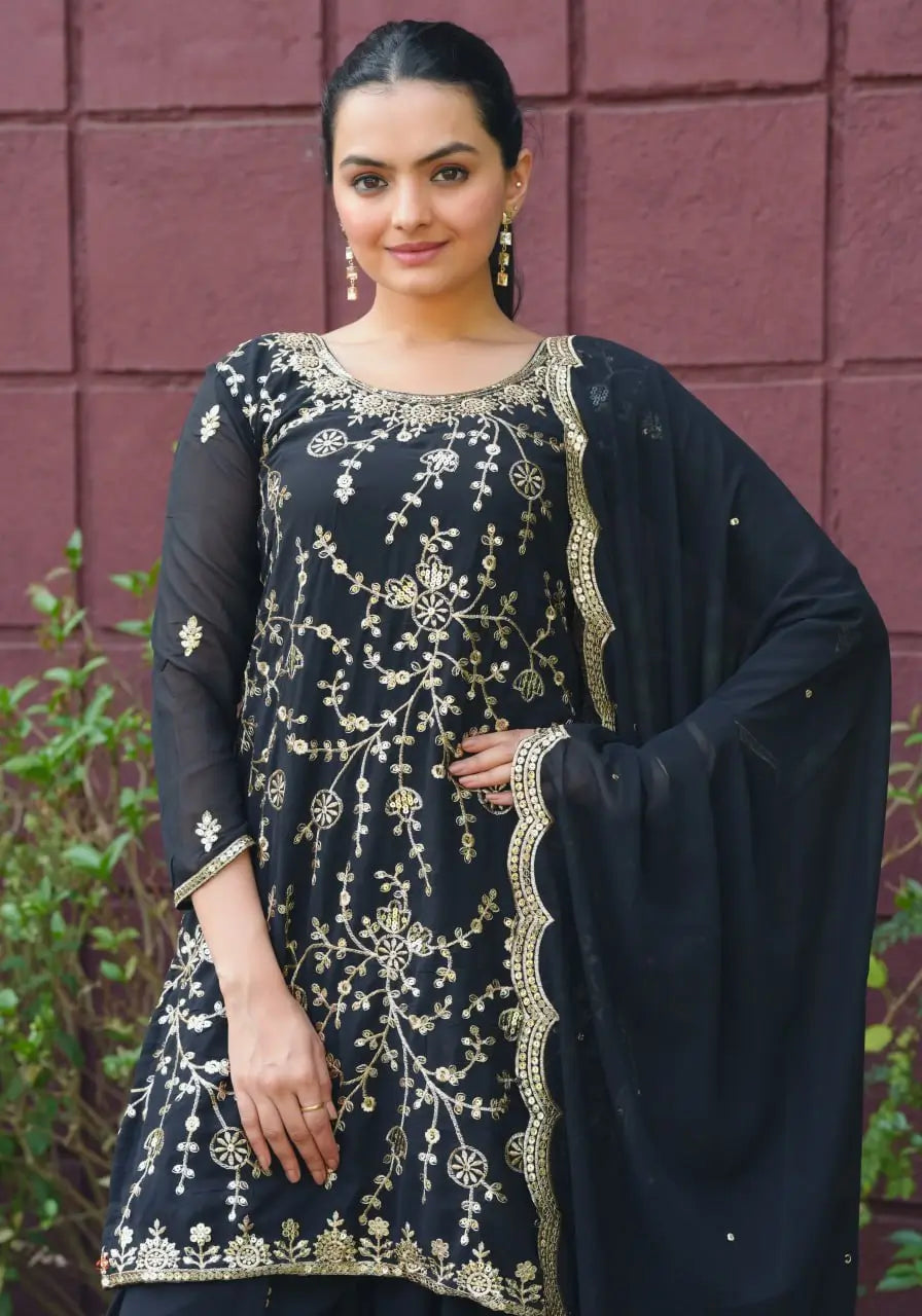 Embroidered Fox Georgette Kurta Sharara Set