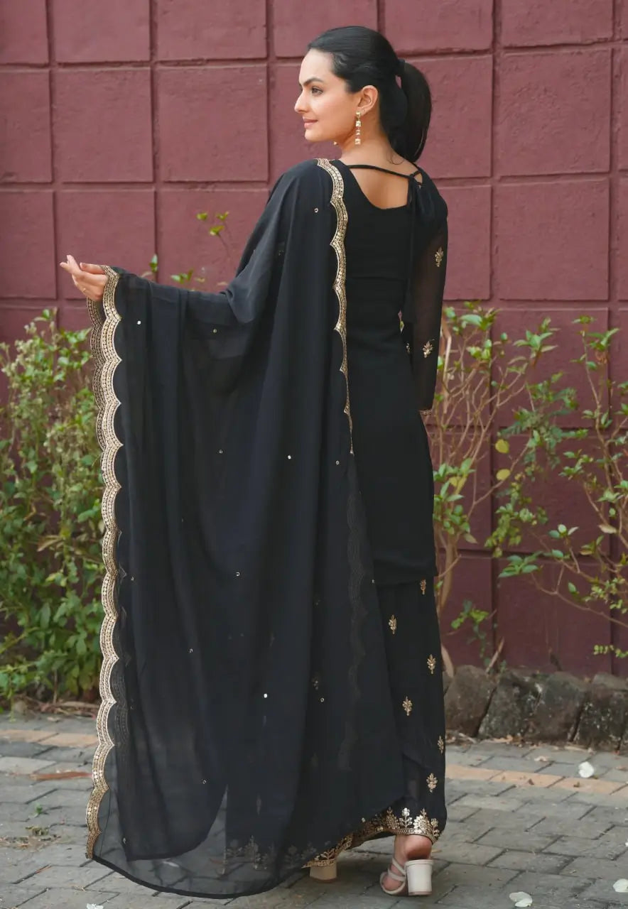 Embroidered Fox Georgette Kurta Sharara Set