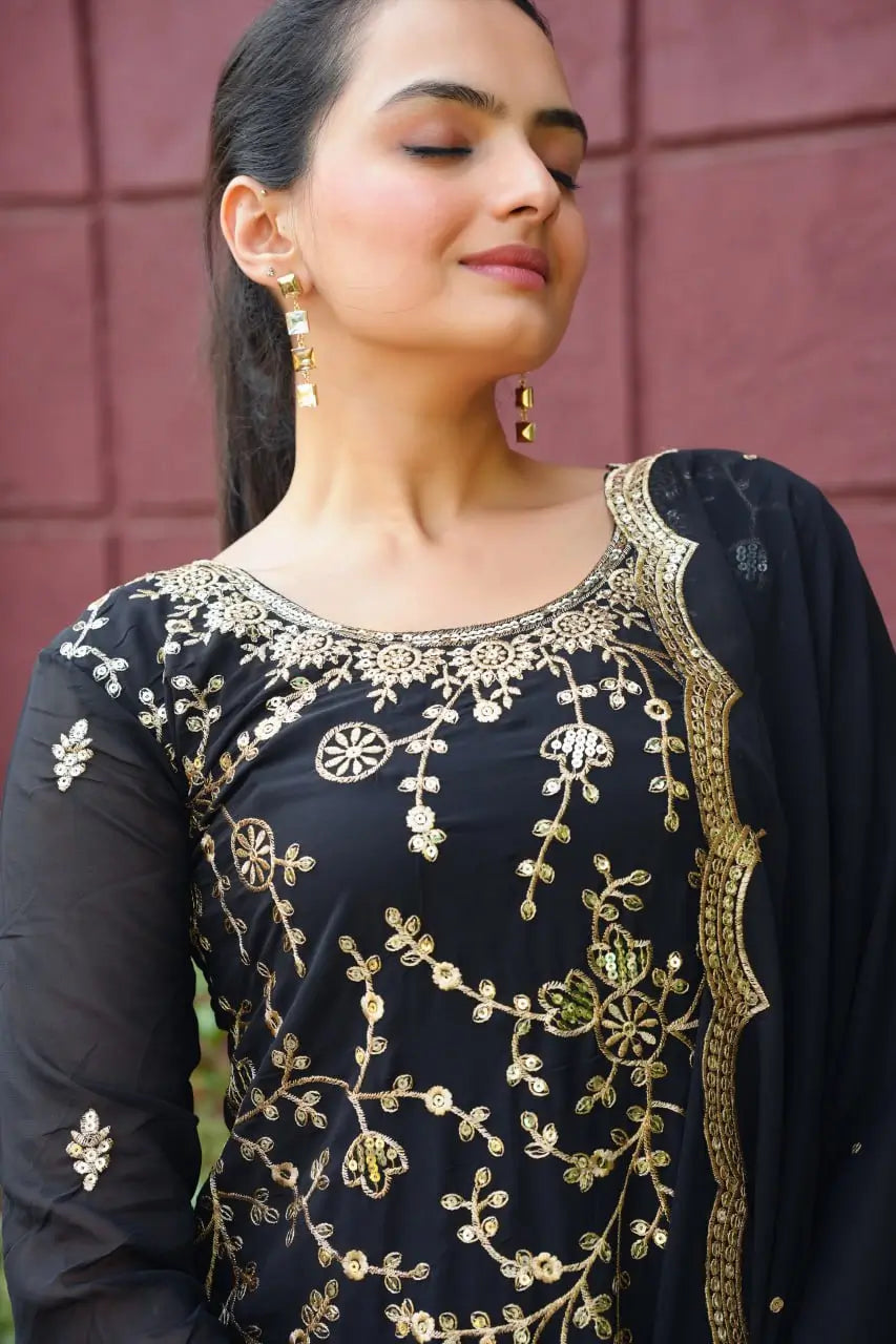 Embroidered Fox Georgette Kurta Sharara Set