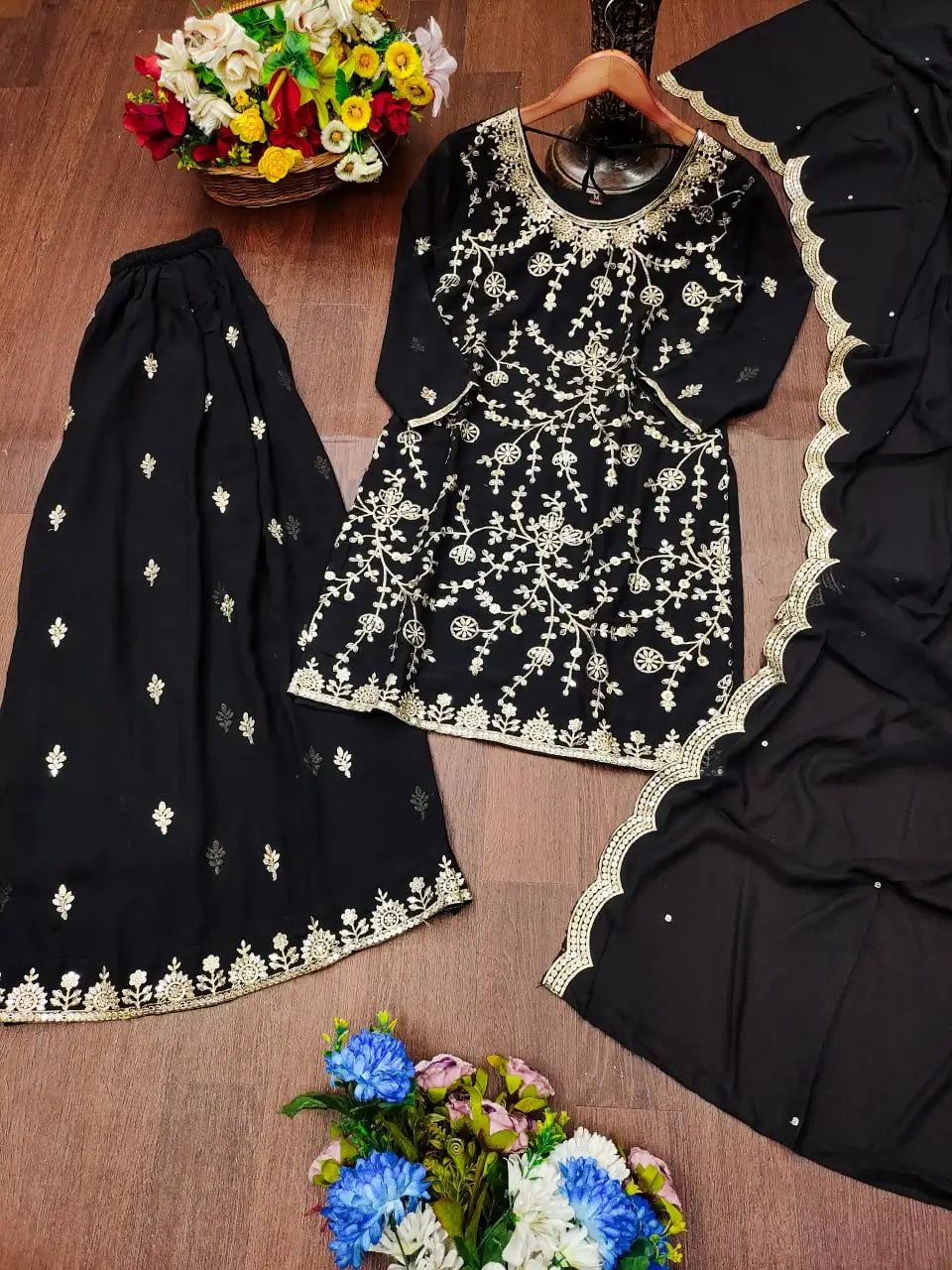 Embroidered Fox Georgette Kurta Sharara Set