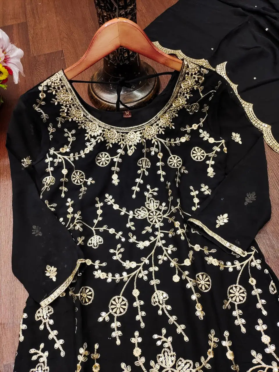Embroidered Fox Georgette Kurta Sharara Set