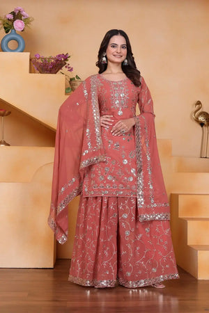 Embroidered Fox Georgette Kurta Sharara Set