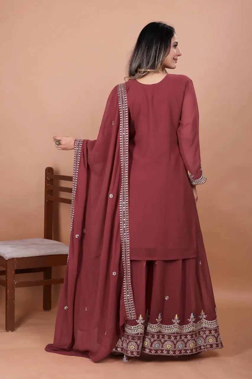 Embroidered Fox Georgette Kurta Sharara Set