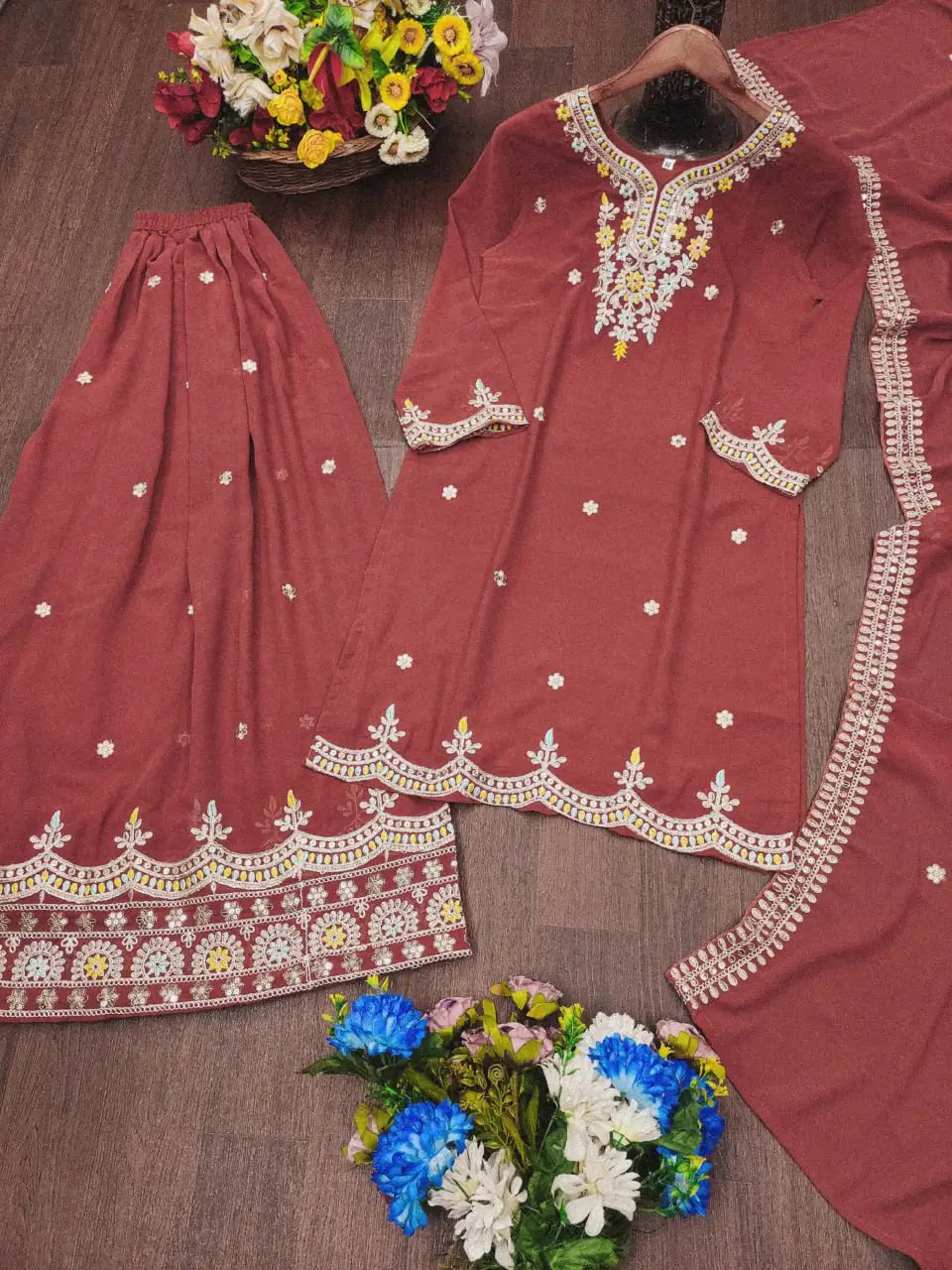 Embroidered Fox Georgette Kurta Sharara Set