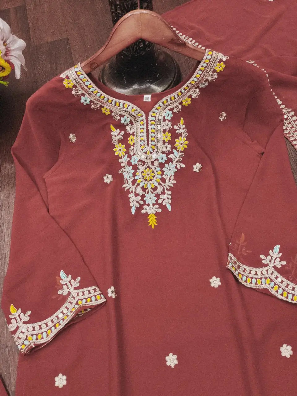 Embroidered Fox Georgette Kurta Sharara Set