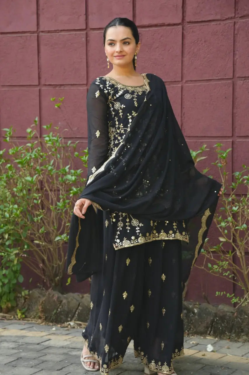 Embroidered Fox Georgette Kurta Sharara Set