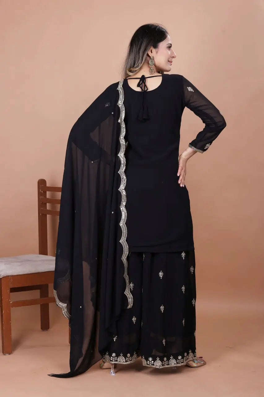 Embroidered Fox Georgette Kurta Sharara Set