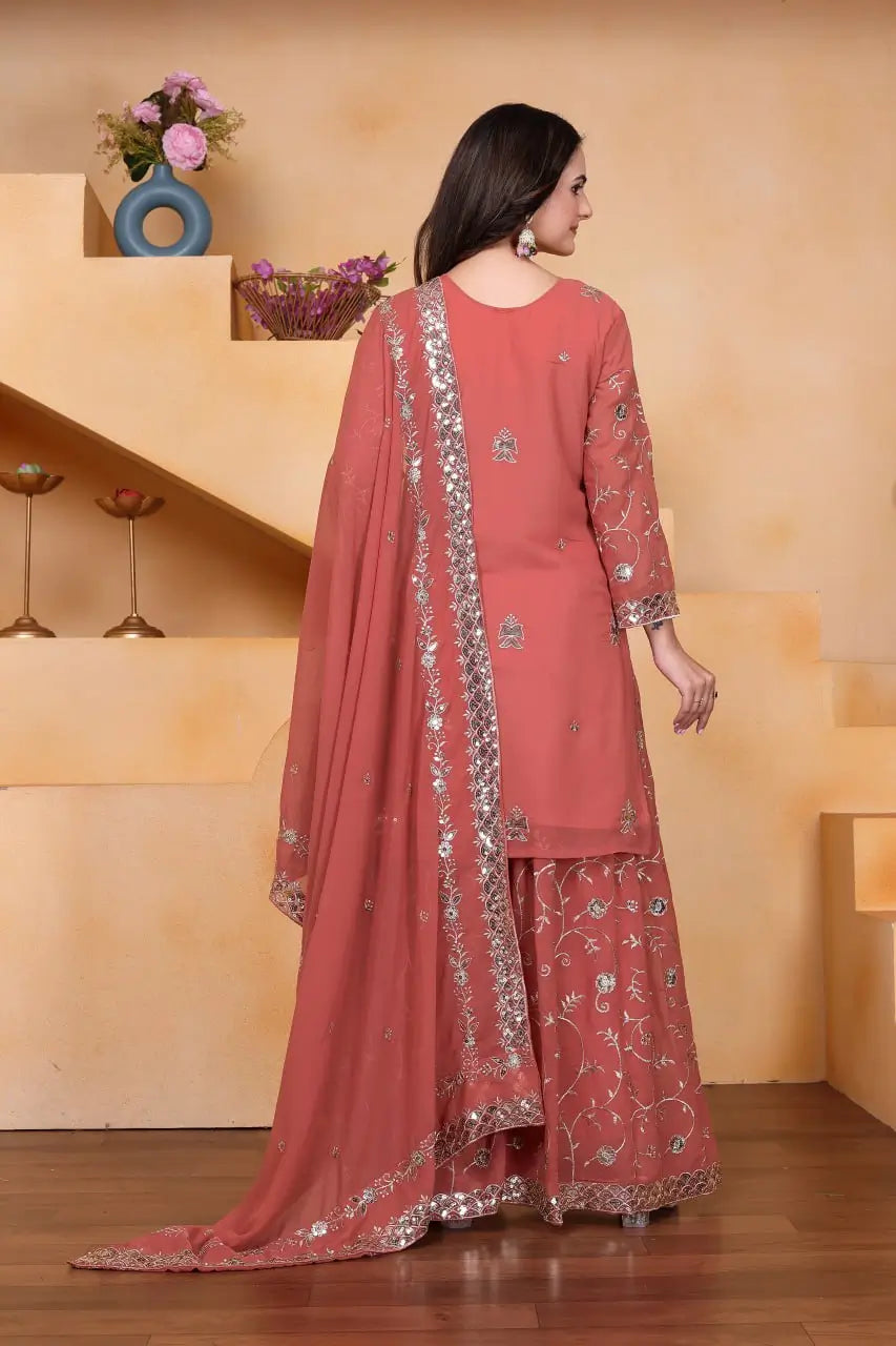 Embroidered Fox Georgette Kurta Sharara Set