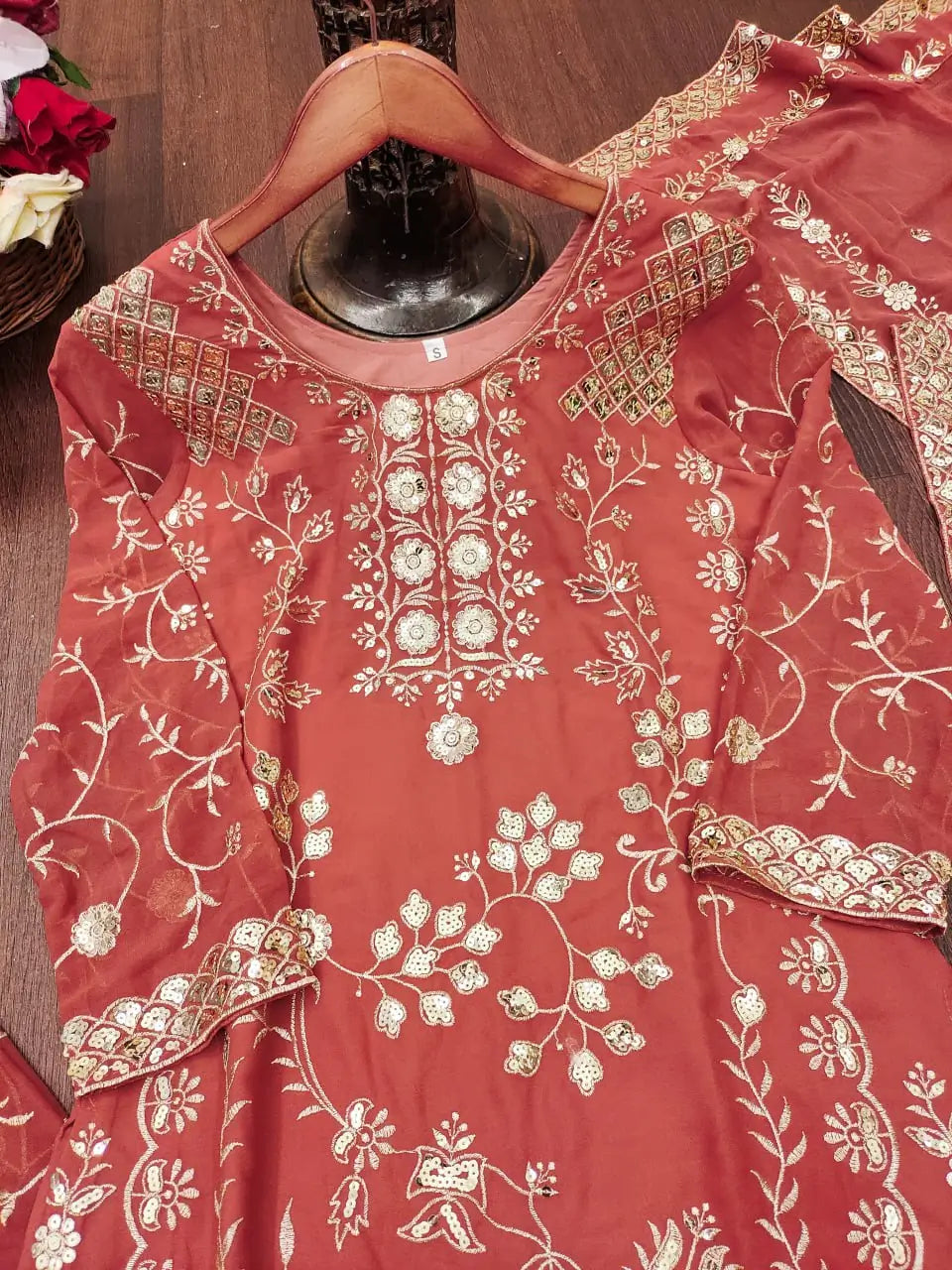 Embroidered Fox Georgette Kurta Sharara Set