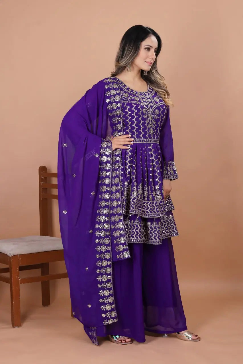 Embroidered Fox Georgette Kurta Sharara Set