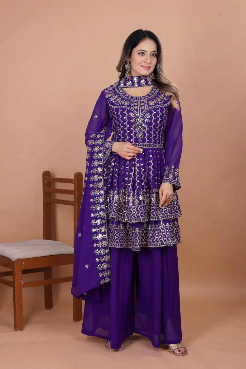 Embroidered Fox Georgette Kurta Sharara Set