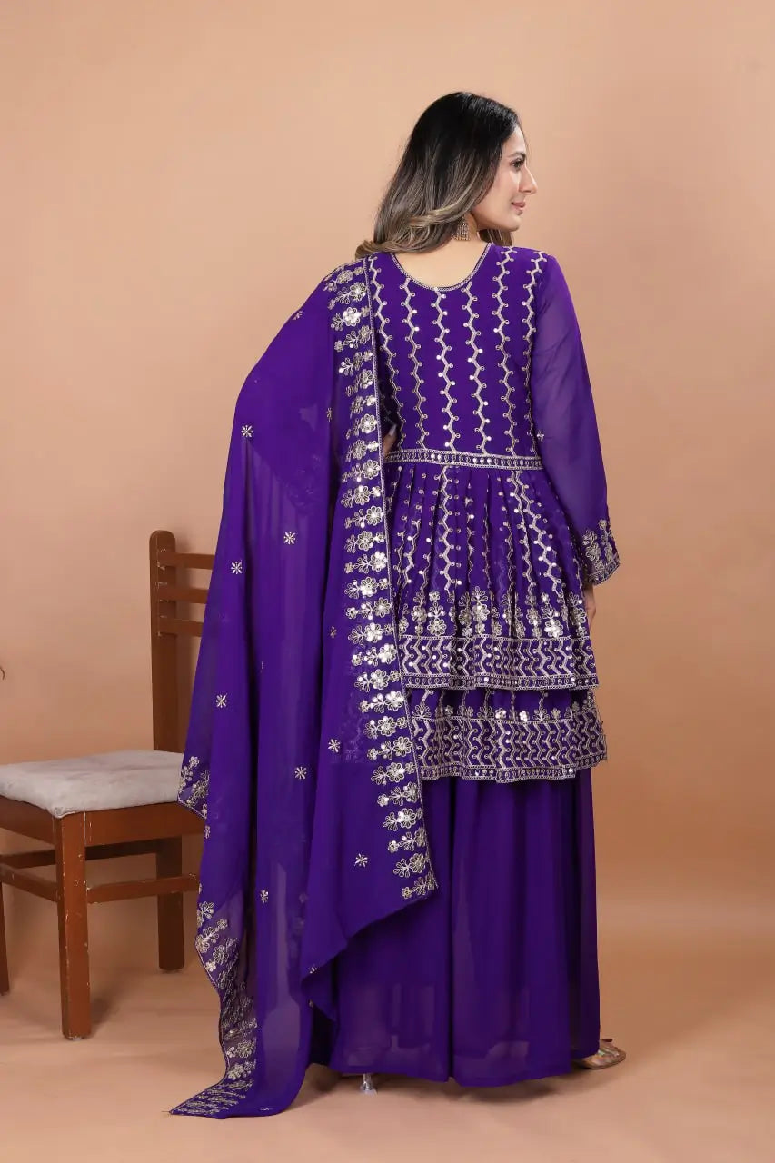 Embroidered Fox Georgette Kurta Sharara Set