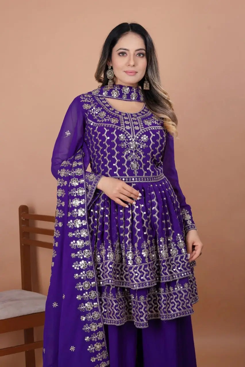 Embroidered Fox Georgette Kurta Sharara Set
