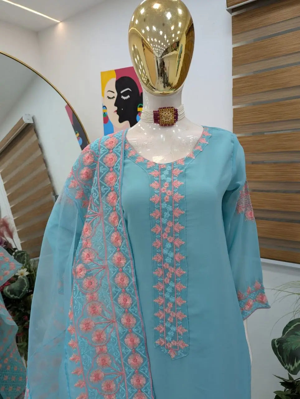 Embroidered Fox Georgette Palazzo Suit
