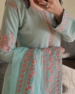 Embroidered Fox Georgette Palazzo Suit