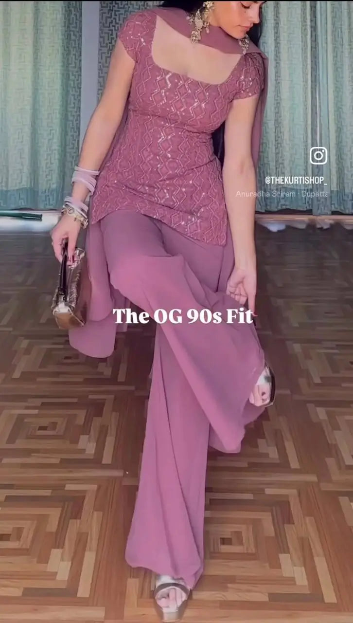 Embroidered Fox Georgette Palazzo Suit Set