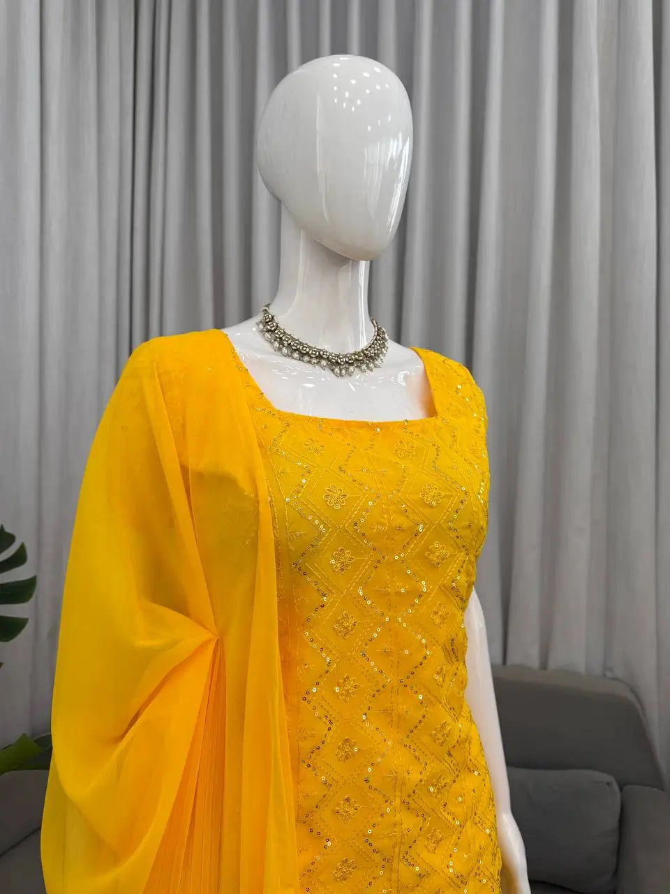 Embroidered Fox Georgette Palazzo Suit Set