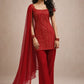 Embroidered Fox Georgette Palazzo Suit Set