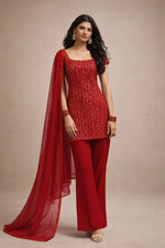 Embroidered Fox Georgette Palazzo Suit Set