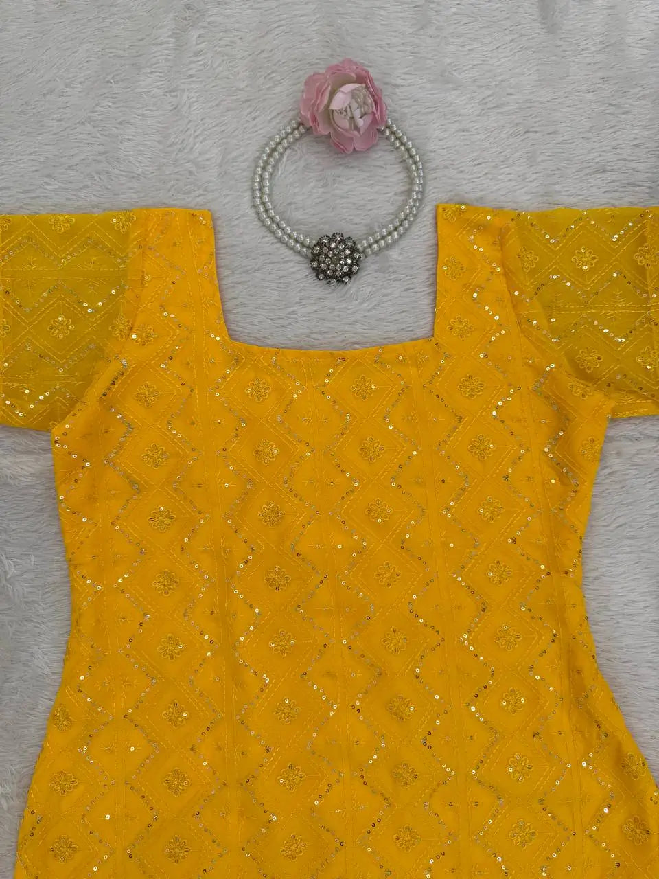Embroidered Fox Georgette Palazzo Suit Set