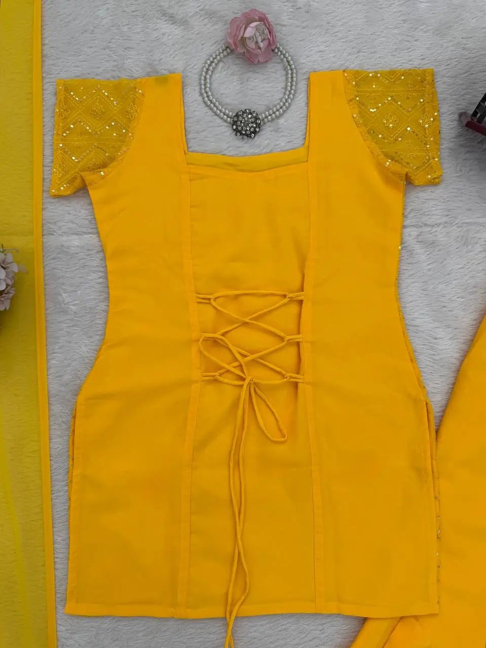 Embroidered Fox Georgette Palazzo Suit Set