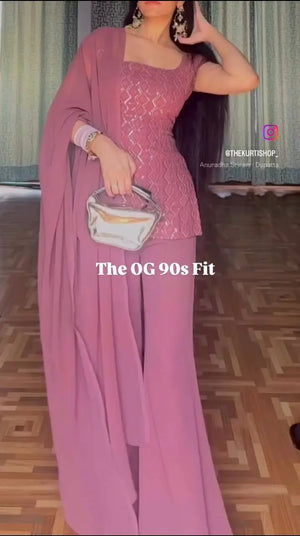 Embroidered Fox Georgette Palazzo Suit Set